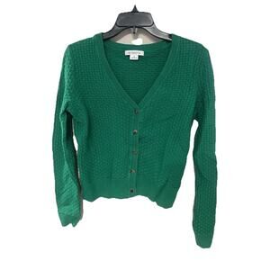 Liz Clairborne M Kelly Green Knit Cardigan Long Sleeve Sweater Button Up VNeck